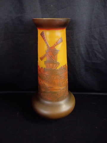 Reproduction Galle Style Windmill Landscape Vase