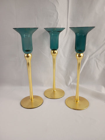 Teal & Gold Tone Candle Holders