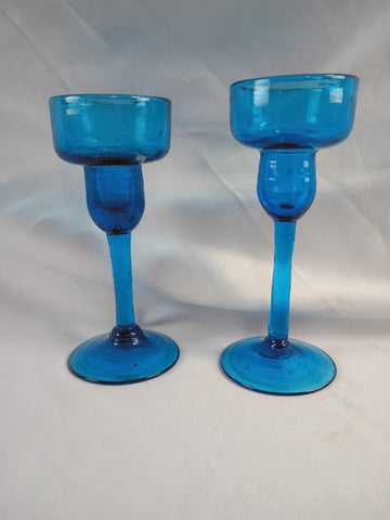 Blue Handblown Glass Candleholders