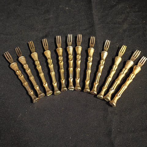 Lot of 12 VTG Bamboo Style Cocktail Forks