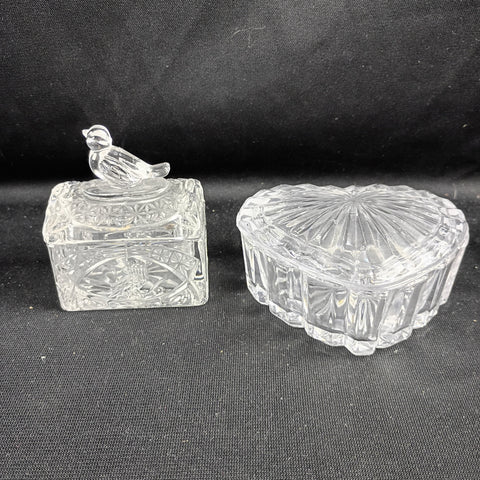 Cut Glass Trinket Boxes:  Bird & Heart