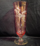 VTG Cranberry Glass Etched Vase