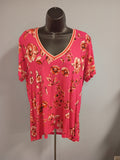 Johnny Was Pink Floral V-Neck Tee Sz L