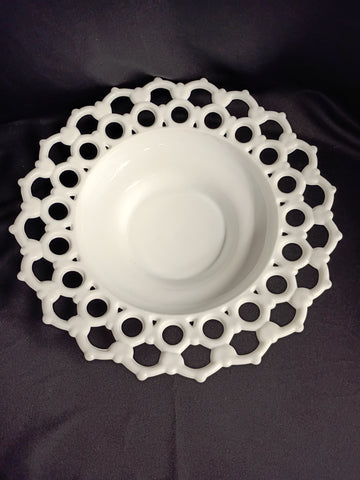 VTG Milk Glass Footed Lattice Edge Bowl