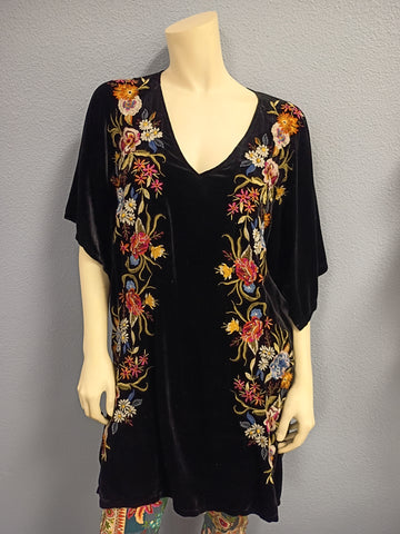 Johnny Was Isla Embroidered Black Velvet Dress Sz Med