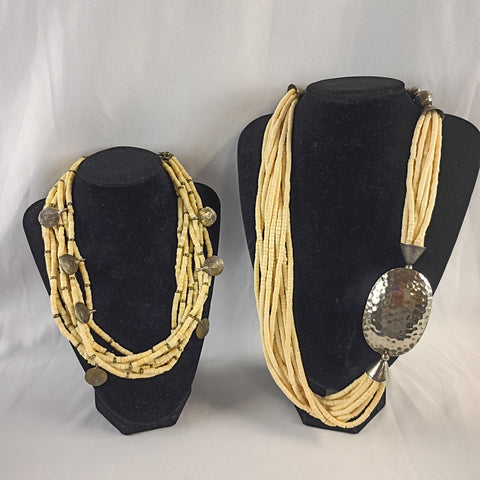 Two Carved Bone Statement Necklaces