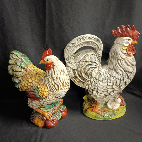Large Majolica Rooster & Hen