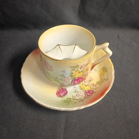 O&EG Rose Pattern Mustache Cup With Saucer