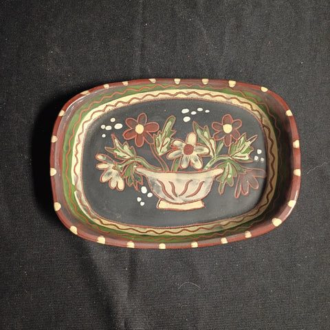 Red Oaks Pottery Pam Armbrust Floral Folk Art  Plate