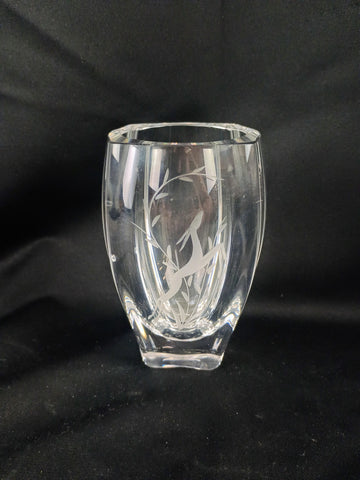 VTG Swedish Etched Deer Art Glass Vase
