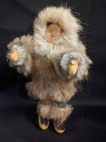 VTG Wood & Fur Alaskan Eskimo Doll