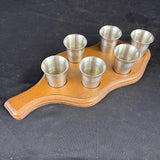 Alwe Zinn 6 Shot Metal Cups with Wooden Board