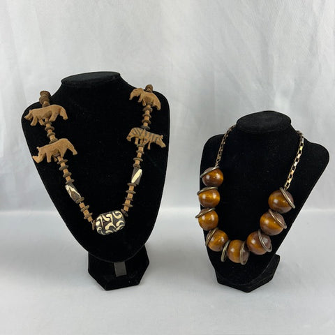 Lot of 2 Wooden Statement Necklaces