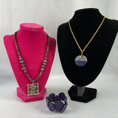 Lot of Purple Jewelry: 2 Necklaces & 1 Bracelet
