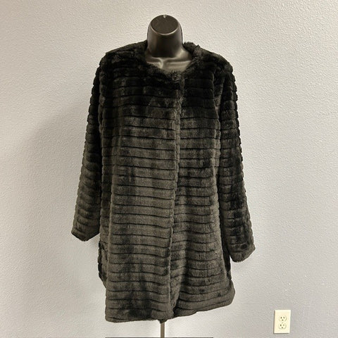 Grooved Black Faux Fur Jacket Sz S/M