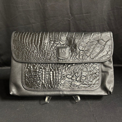 Croc Embossed Black Leather Clutch