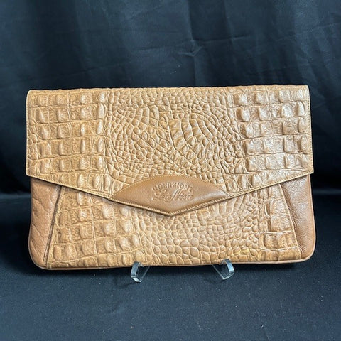 Croc Embossed Hazelnut Clutch