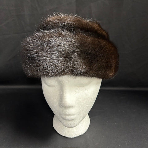 Deep Brown Genuine Mink Fur Cloche Hat M