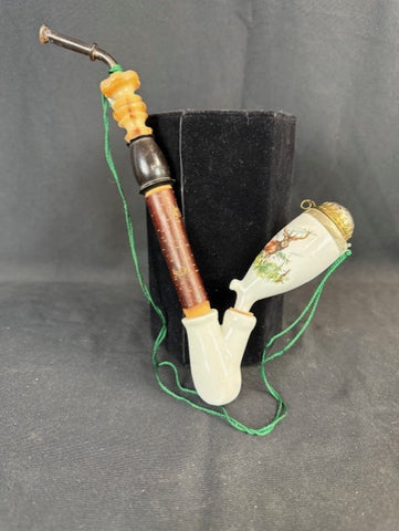 VTG German Porcelain & Wood Lidded Hunter's Pipe