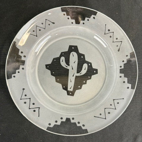 Etched Saguaro Cactus Glass Plate