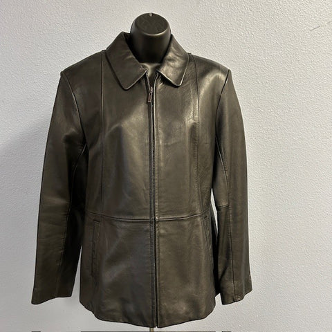 Black Leather Jacket by Gallery Sz M