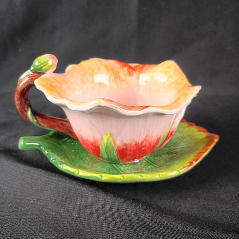 Garden Collection Corner Ruby Pink Flower Cup Saucer