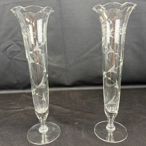 VTG Etched Crystal Bud Vases