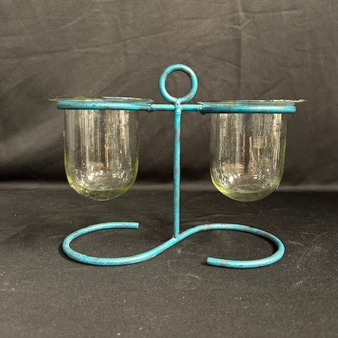 Blown Glass & Turquoise Metal Candle Holder