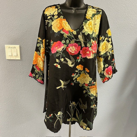 Johnny Was Black Floral Tunic Sz S