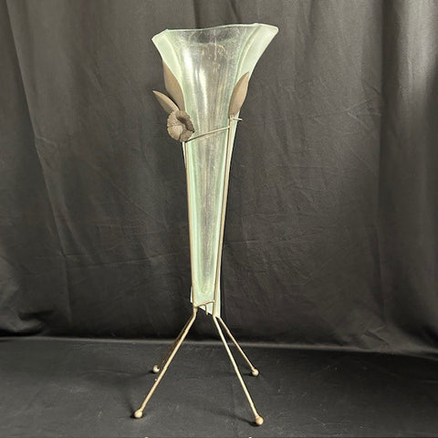 Glass & Wrought Iron Floor Vase