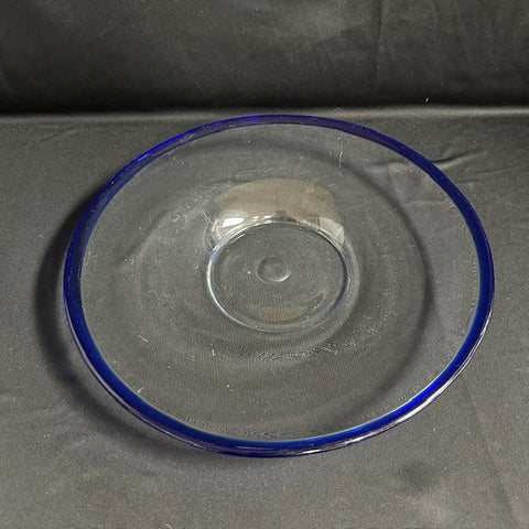 VTG Blue Rim Clear Glass Platter