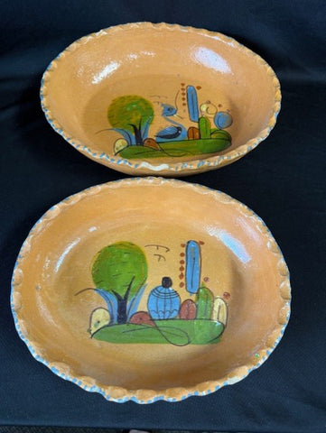 VTG Set 2 Mexican Oval Redware Nesting Bowls