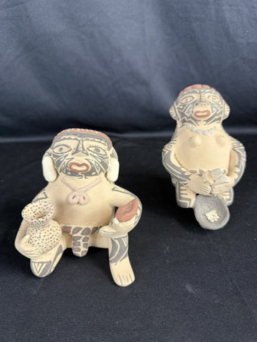 Set of 2 Terre Rodriguez Mata Ortiz Figure Effigy Pottery Vessels