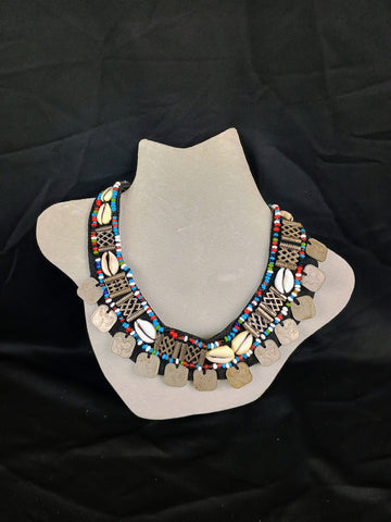 VTG Thai Tribal Shell & Coin Collar Necklace