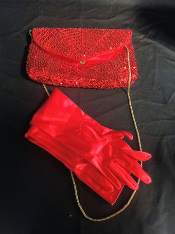 VTG Magid Beaded Red Clutch & Evening Gloves