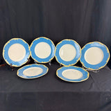 Set of 6 VTG Crescent & Sons Blue Yellow Feather Dishes