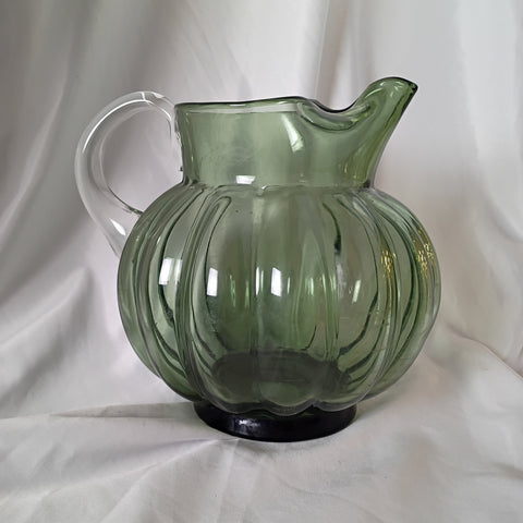 Hand Blown Ribbed Green Pitcher