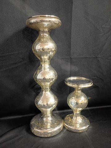 Silvertone Speckled Pillar Candle Holders
