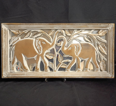Indian Elephant Wood Carving Wall Plaque