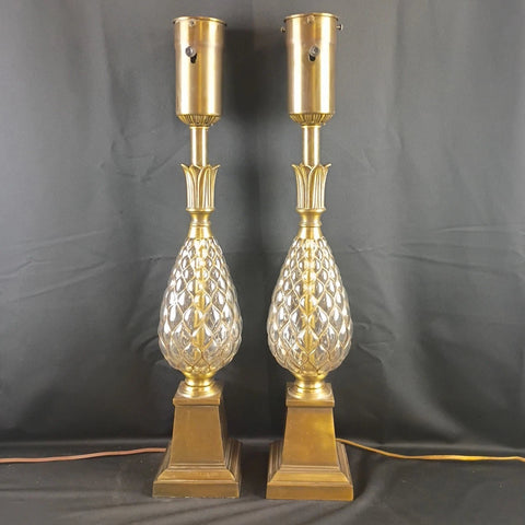 VTG French Crystal & Brass Pineapple Torchier Lamps