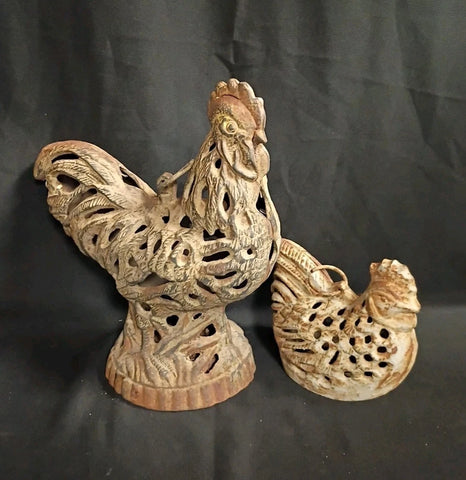VTG Rooster & Hen Cast Iron Lanterns