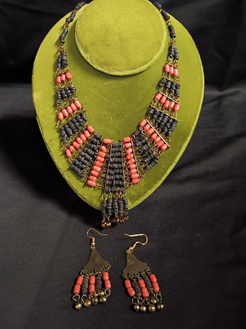 VTG Egyptian Tassel Necklace & Earrings
