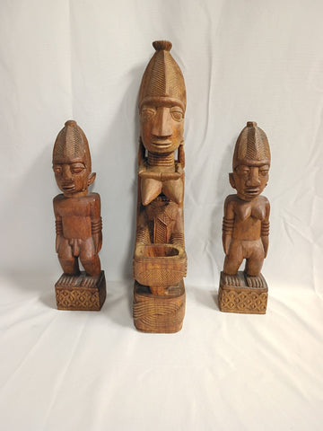 VTG Trio of Nigerian Figural Wood Carvings