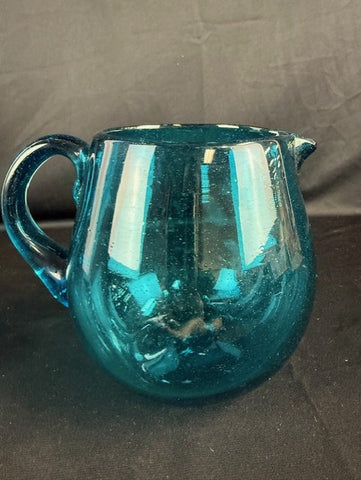Blue Mexican Glass Pitcher
