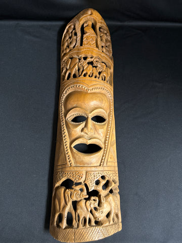 African Folk Art Wooden Carved Face and Safari Mask