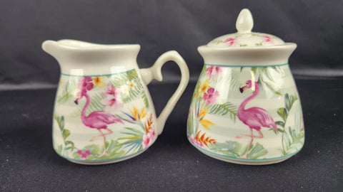 Porcelain  Flamingo Cream and Sugar  Set