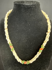 VTG. Mother of Pearl/Coral/Jade Necklace