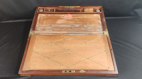 Early Antique Wood & Brass Bound Writing Desk