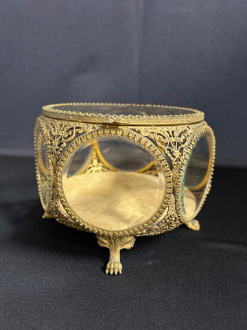 Vtg Ormolu gold gilt Filigree Jewelry casket