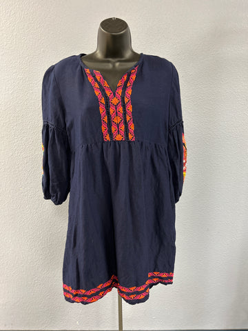 Tommy Bahama Linen Navy Embroidered Dress S